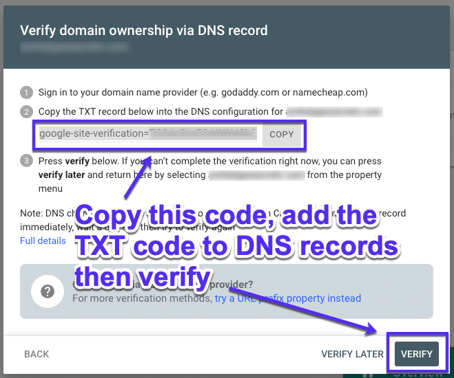 Verificar la propiedad a través de los registros DNS