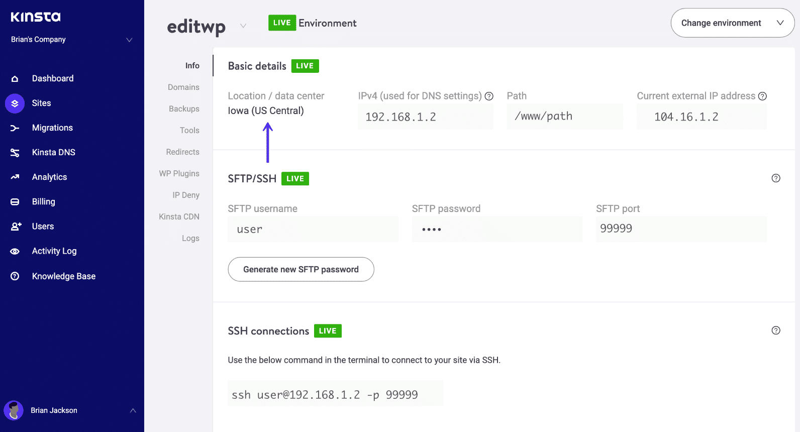 Centro de datos en MyKinsta