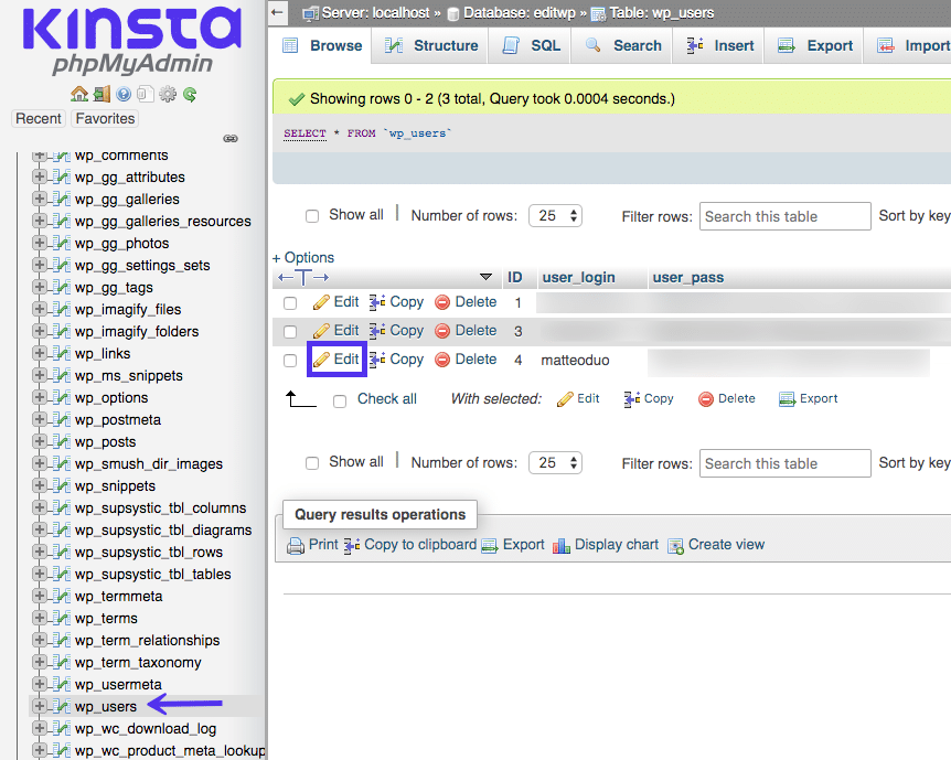 Edite su nombre de usuario a través de la base de datos