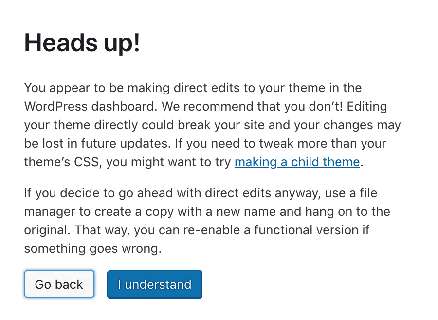 Advertencia del editor de plantillas