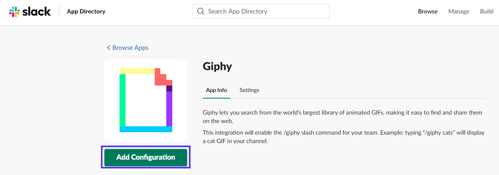 Configuración de Giphy add