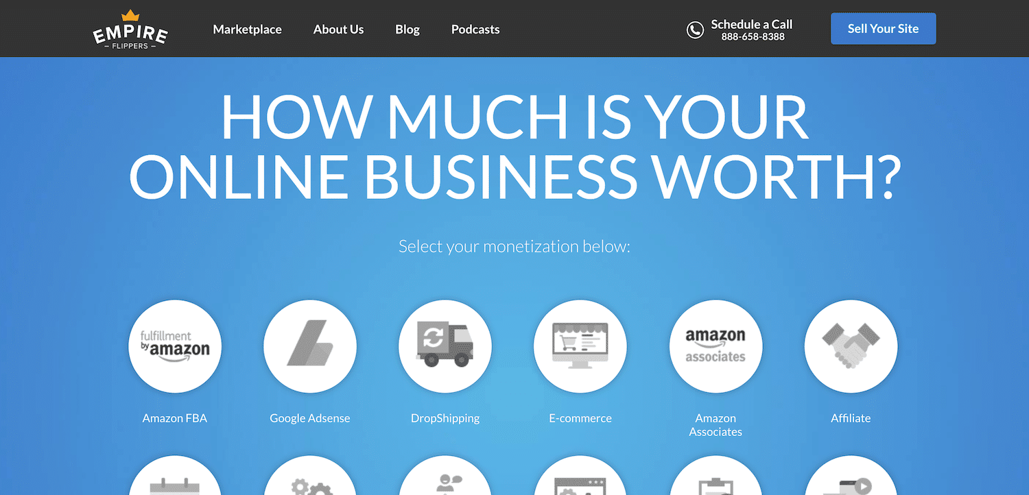 Calculadora de valor del sitio web de Empire Flippers