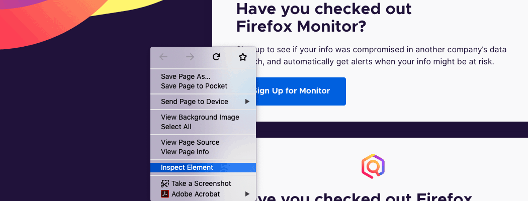 Se ha hecho clic con el botón derecho del ratón en una página de Firefox.