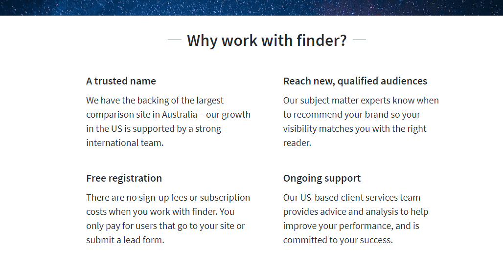 Página de socio de Finder.com