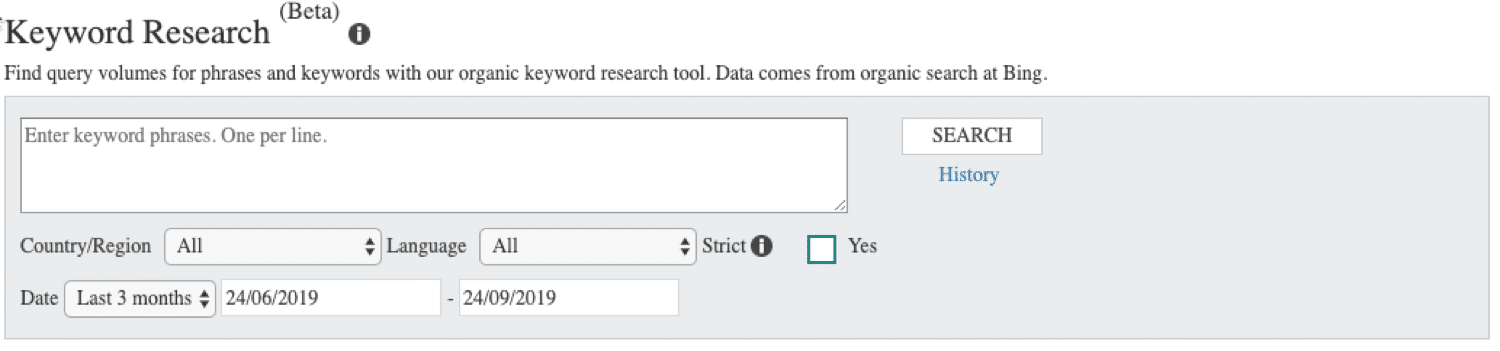 Hacer investigación de palabras clave en Bing Webmaster Tools