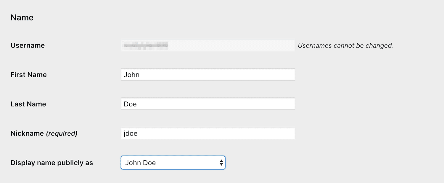 Página de configuración de la cuenta de un usuario