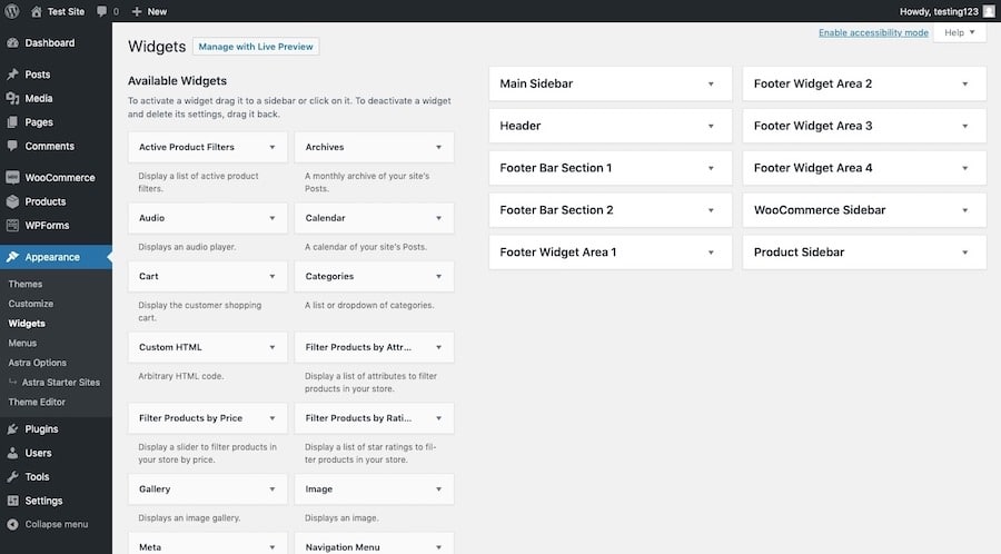 Ejemplo de widgets y secciones