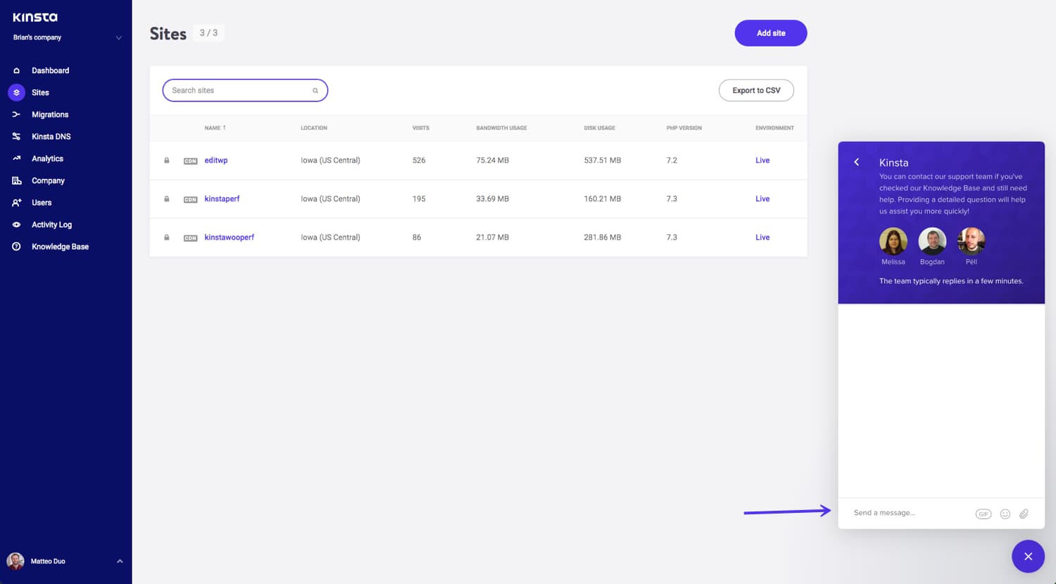 Contactar con el soporte de Kinsta