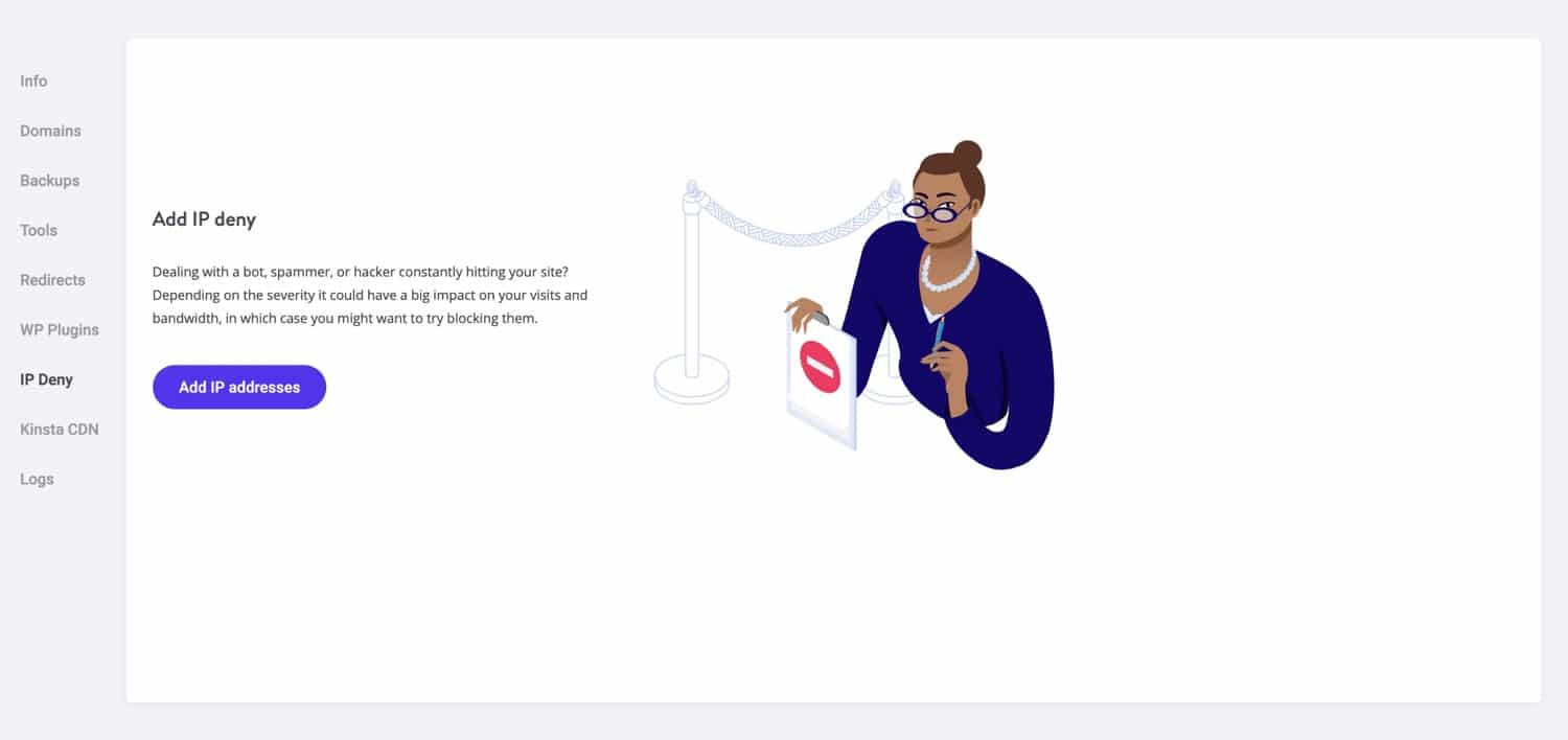 La función de denegación de IP de Kinsta