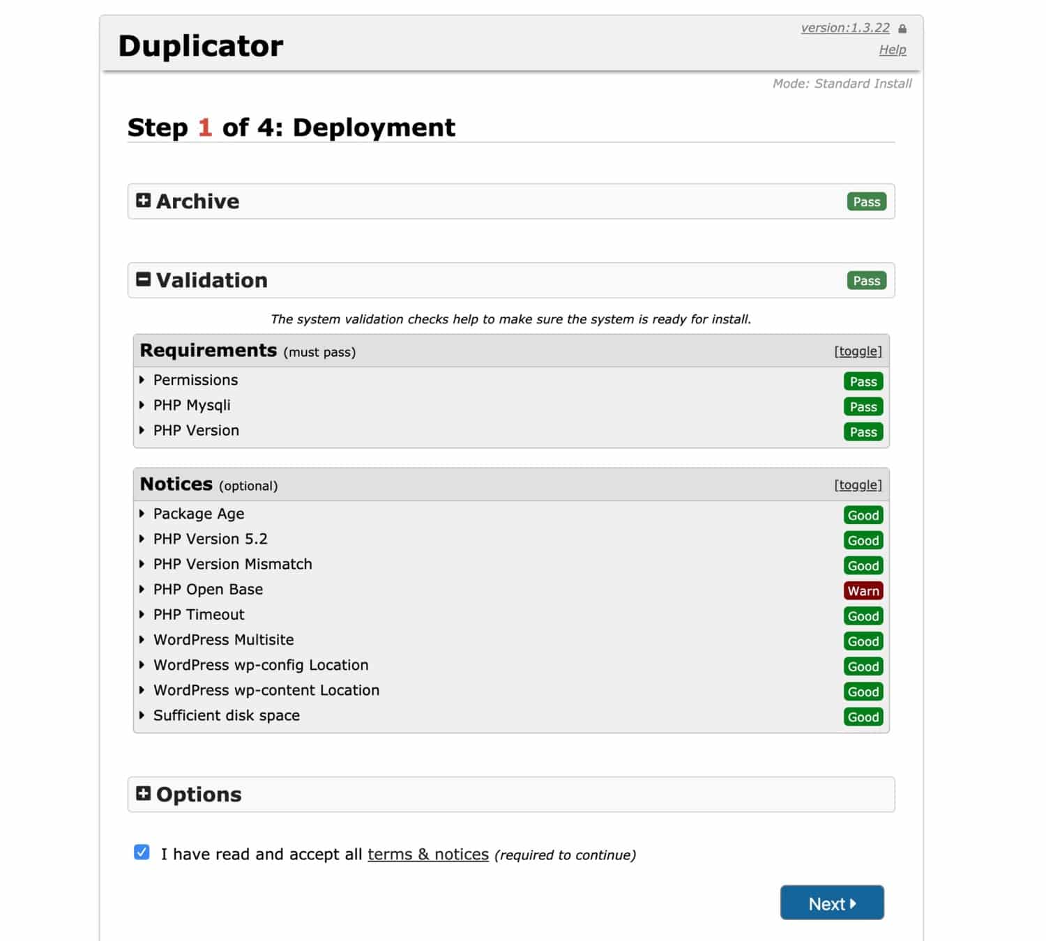 El proceso de importación de Duplicator