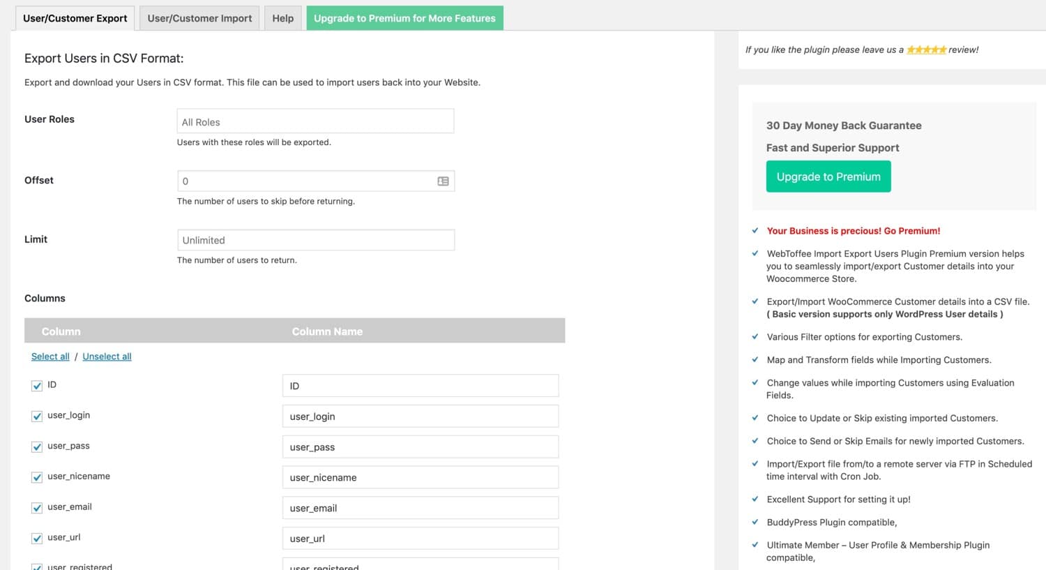 Usuario Importar Exportar configuración