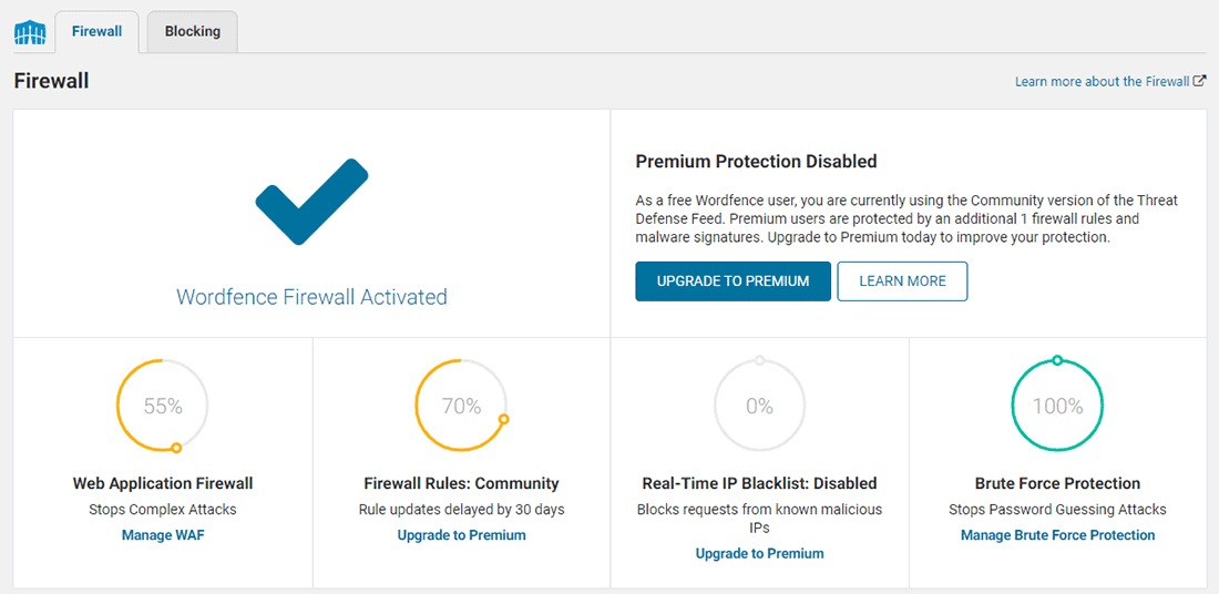 La configuración del Firewall de Wordfence está mayormente automatizada