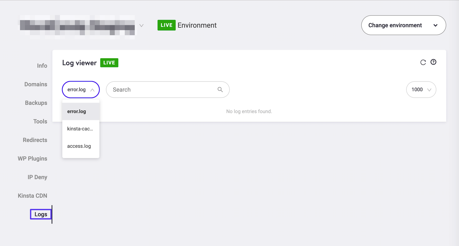 Cuenta MyKinsta Error Visor del registro