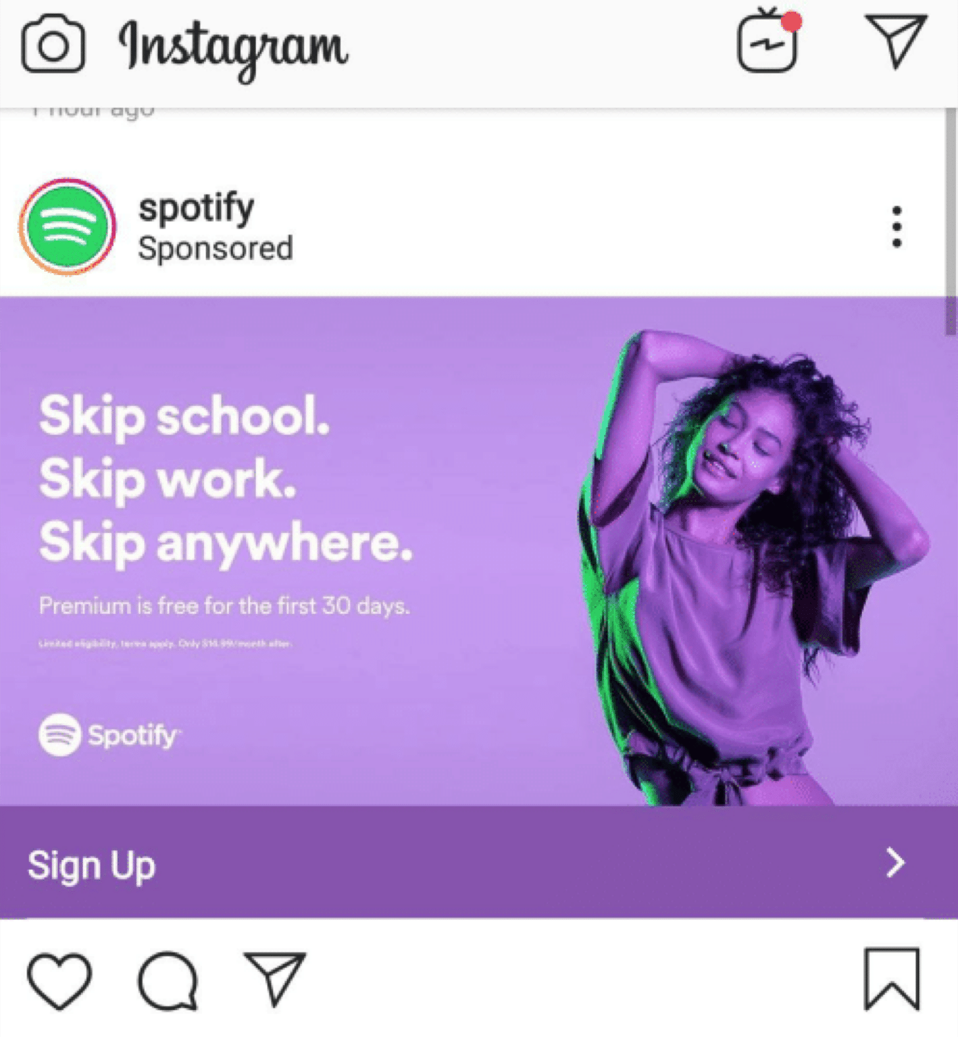 Un ejemplo de un anuncio de Instagram