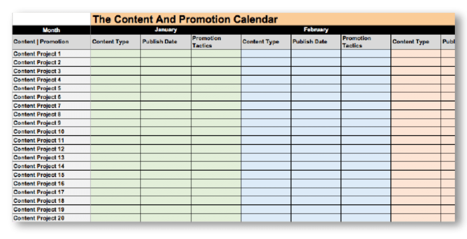 Un ejemplo de un calendario de contenido que puede utilizar para promocionar las entradas del blog