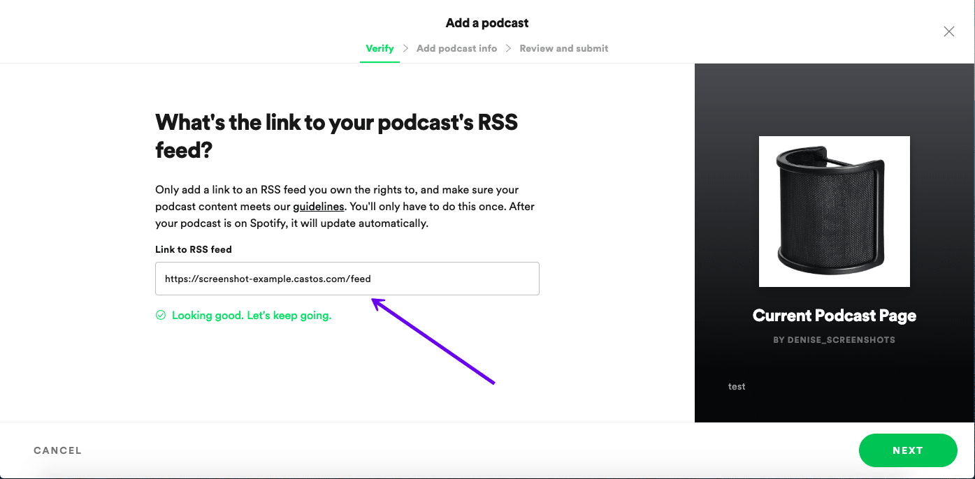 Envía un podcast a Spotify vis RSS feed