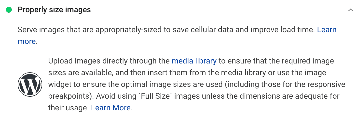 Recomendación de imágenes de tamaño adecuado