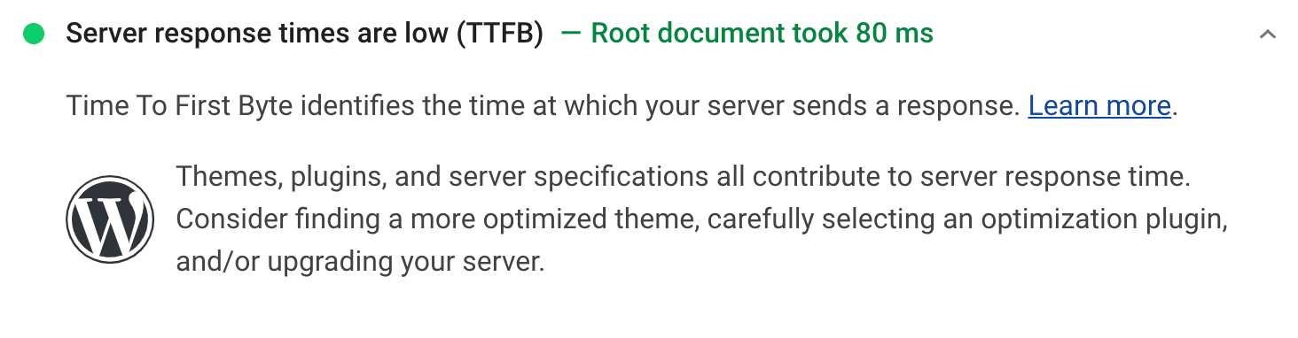 El tiempo de respuesta del servidor es un mensaje bajo
