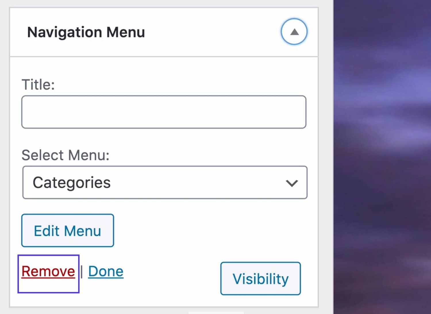 Eliminar un widget en el Personalizador