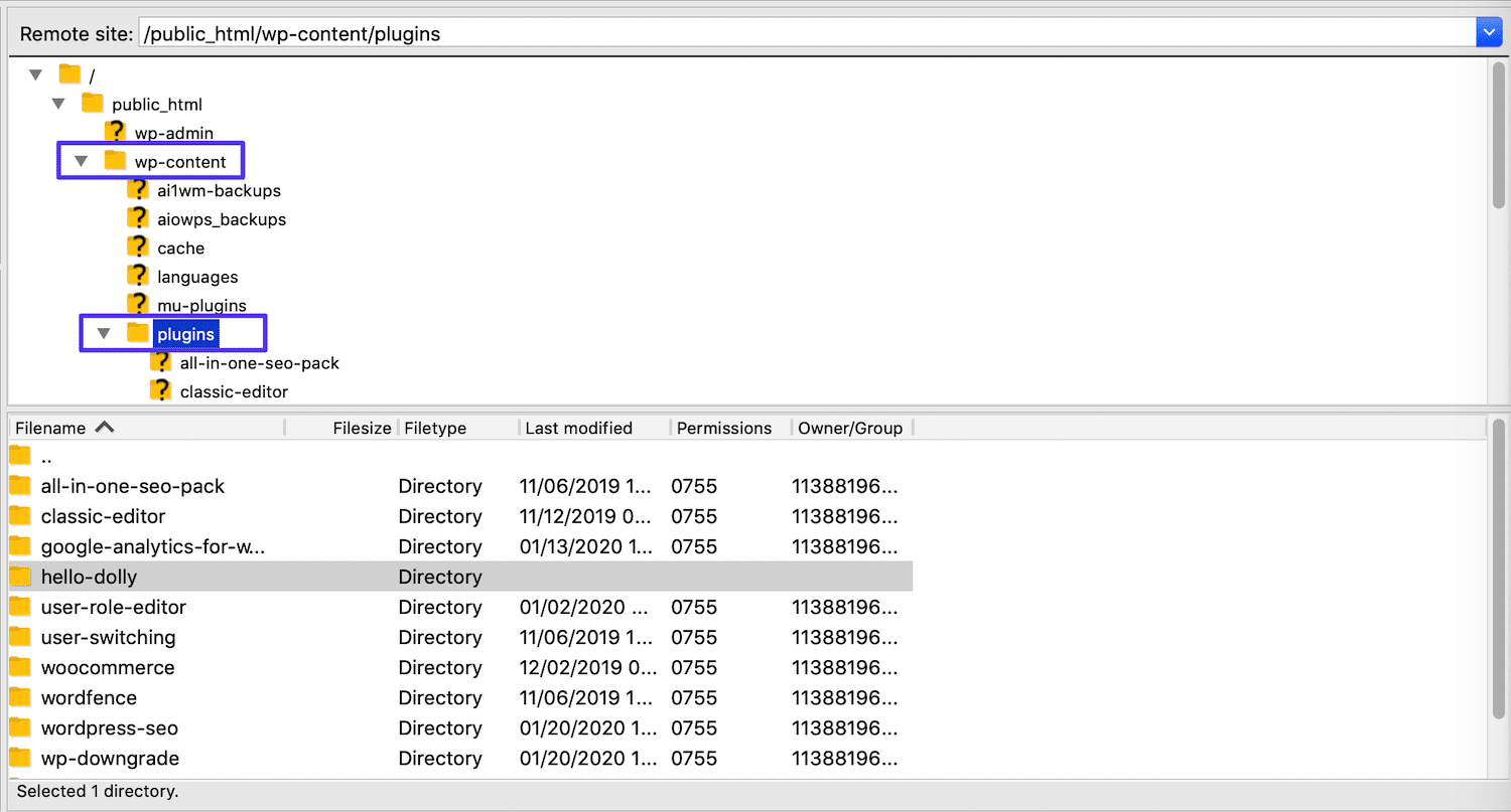 El subdirectorio Plugins en FileZilla