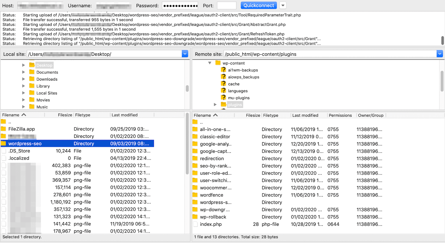 Subir una versión antigua de un plugin por FTP