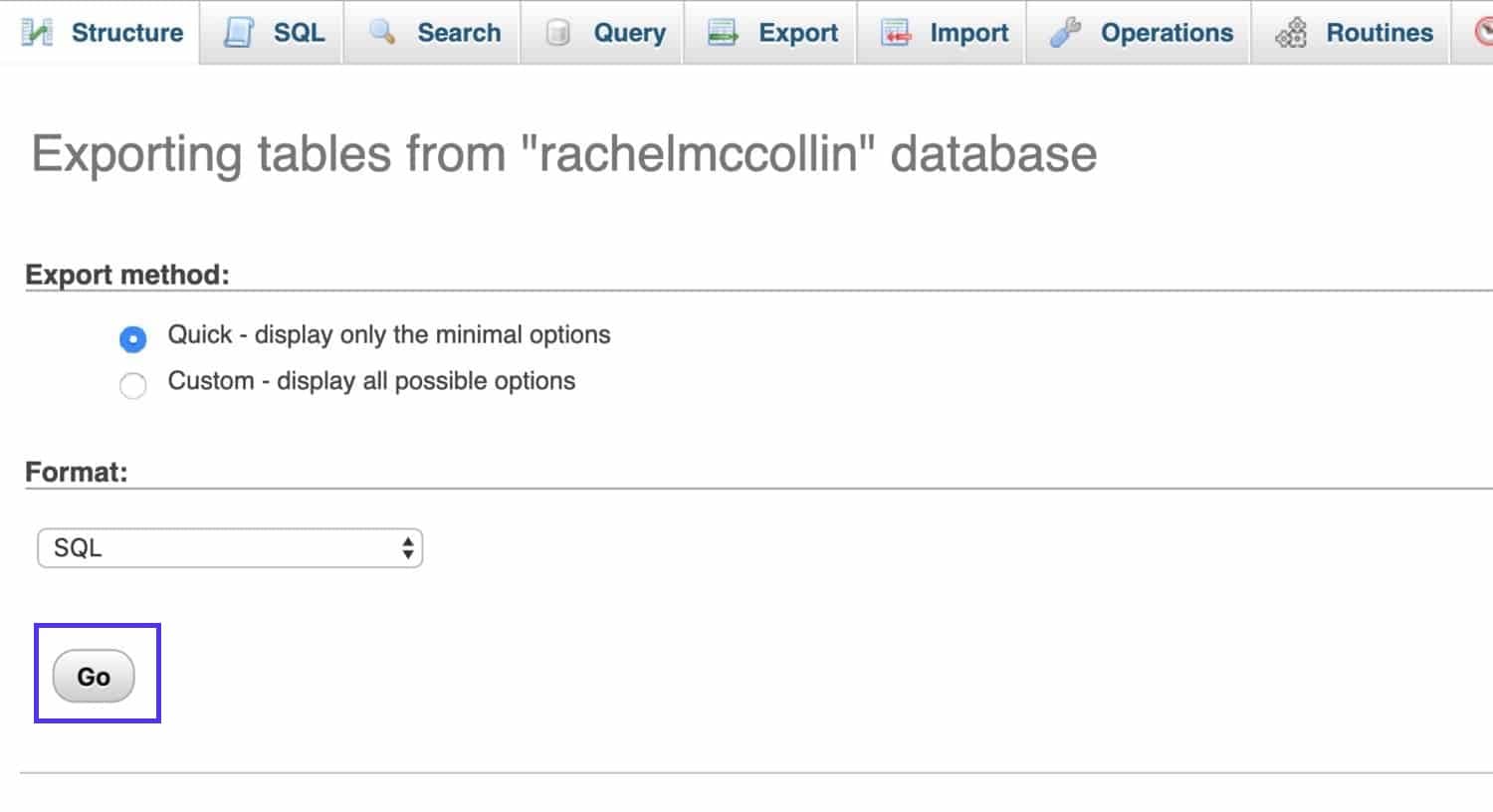 Exportar tablas de la base de datos