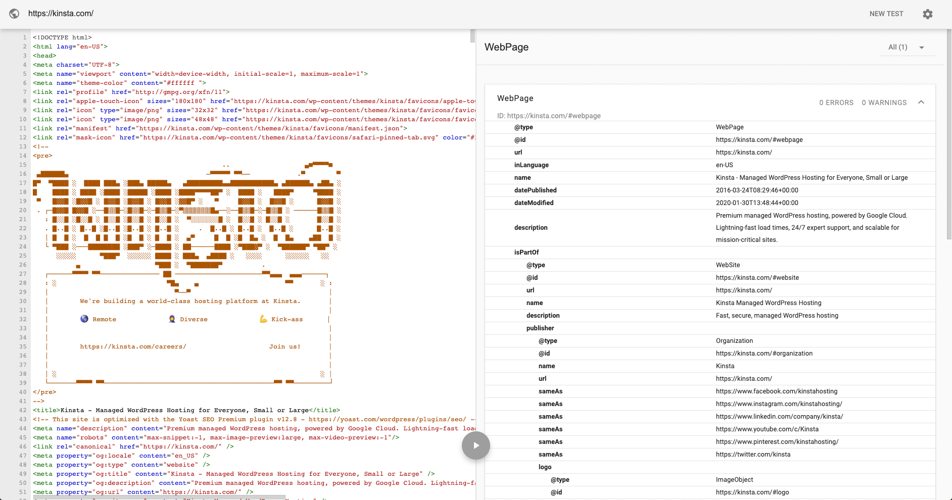 Probando los datos estructurados de Kinsta