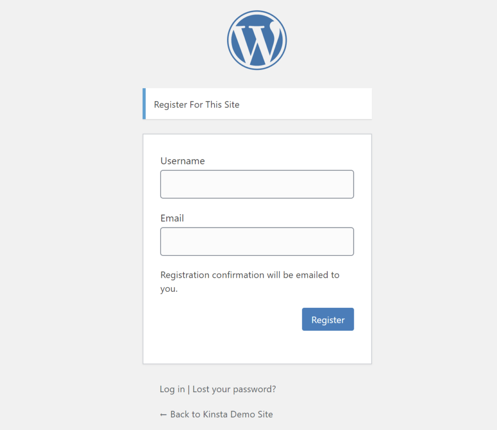 El formulario de registro predeterminado de WordPress