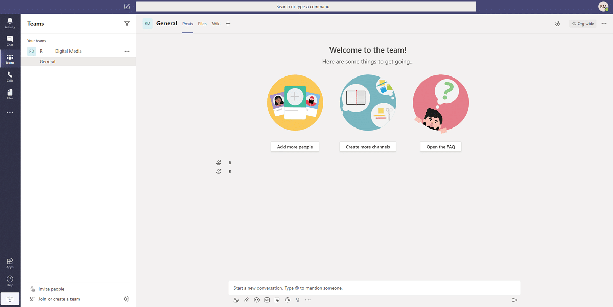 La interfaz de usuario de los Microsoft Teams