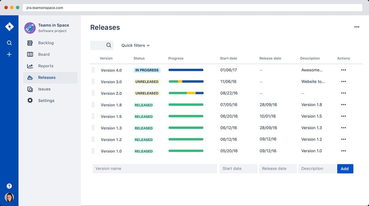 Lanzamiento de la versión en Jira