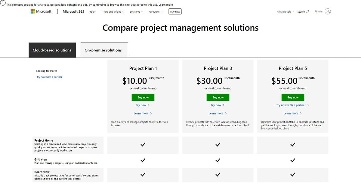 Precios de Microsoft Project