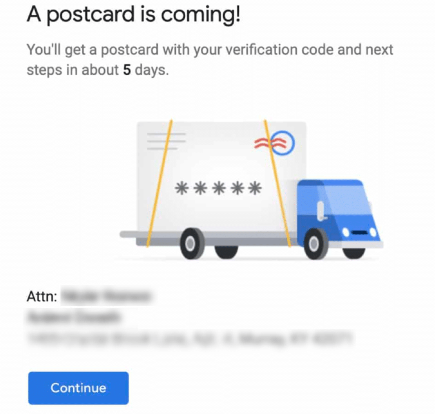 Verificación de tarjetas postales para Google My Business