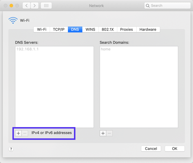 Añadiendo una nueva dirección DNS en macOS