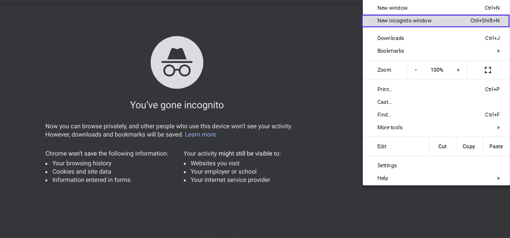 Modo de incógnito en Google Chrome