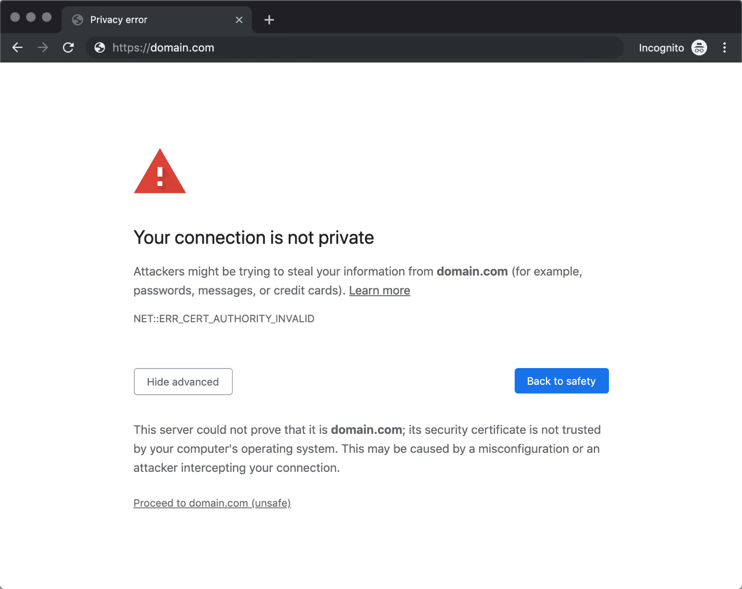 El NET::ERR_CERT_AUTHORITY_INVALID error en Chrome