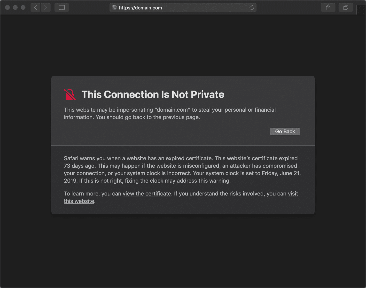 NET ERR CERT AUTHORITY INVALID error en safari