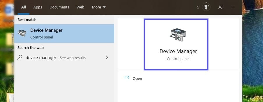 El panel de control del Administrador de dispositivos de Windows