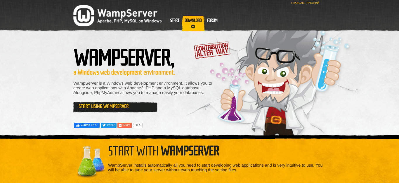 El sitio web de WampServer