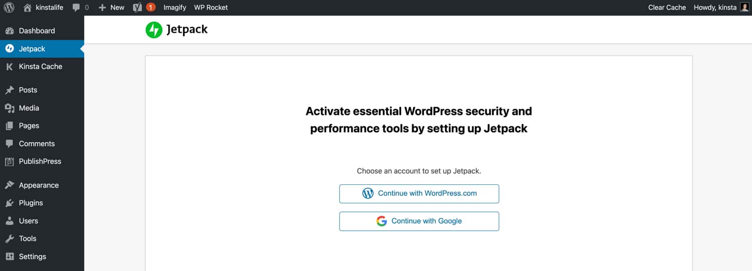 Ingresa a través de WordPress.com o Google para usar Jetpack.