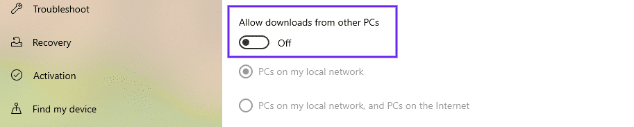 El interruptor de la función P2P de Windows