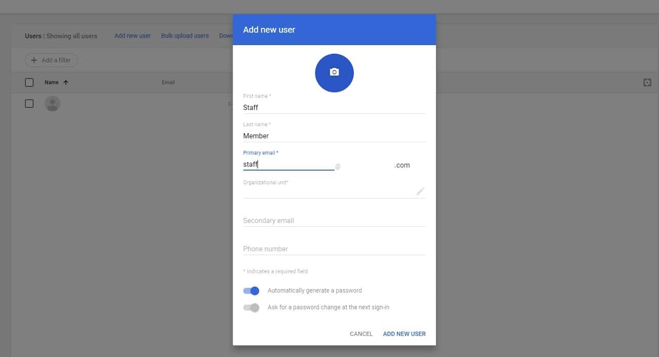 Añadiendo nuevos usuarios de la Suite G