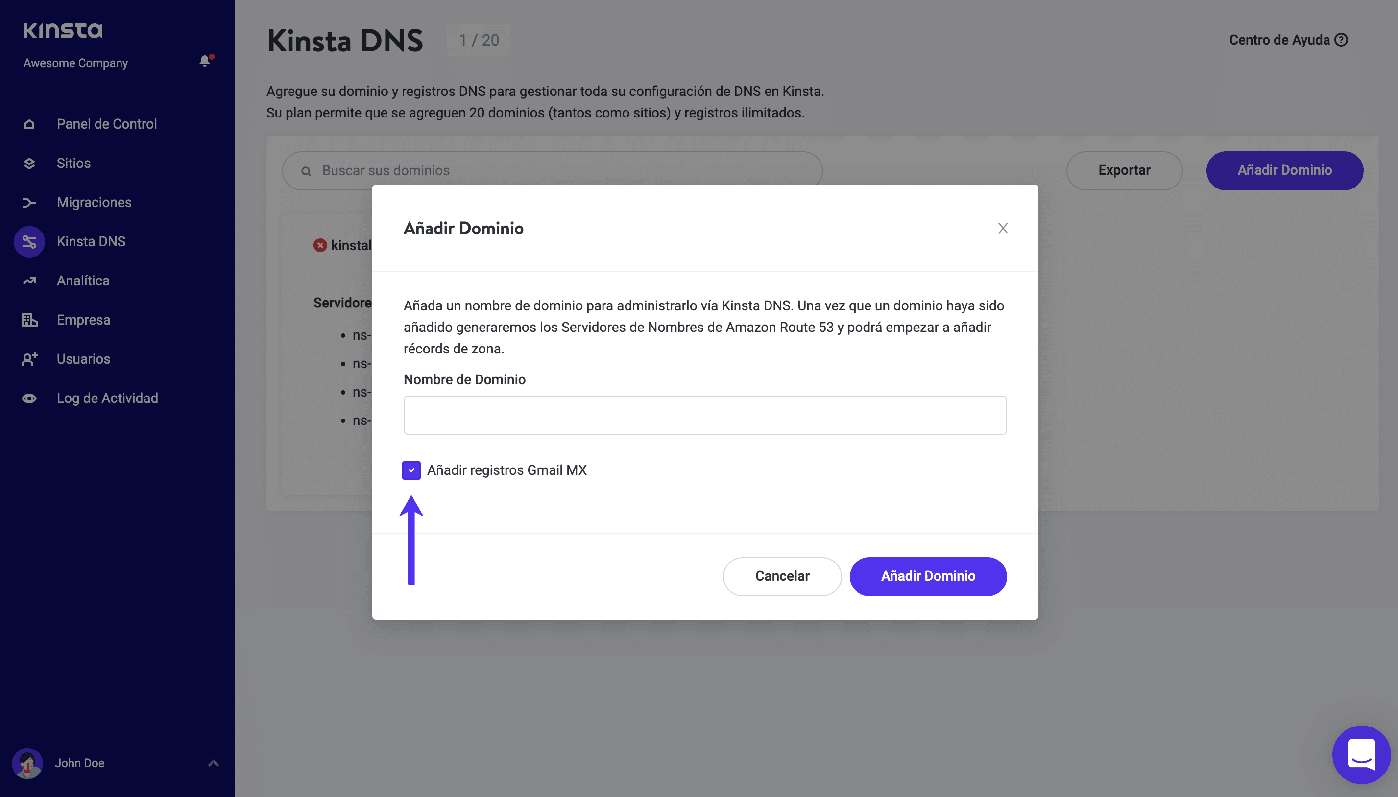 Añadir registros de Gmail MX