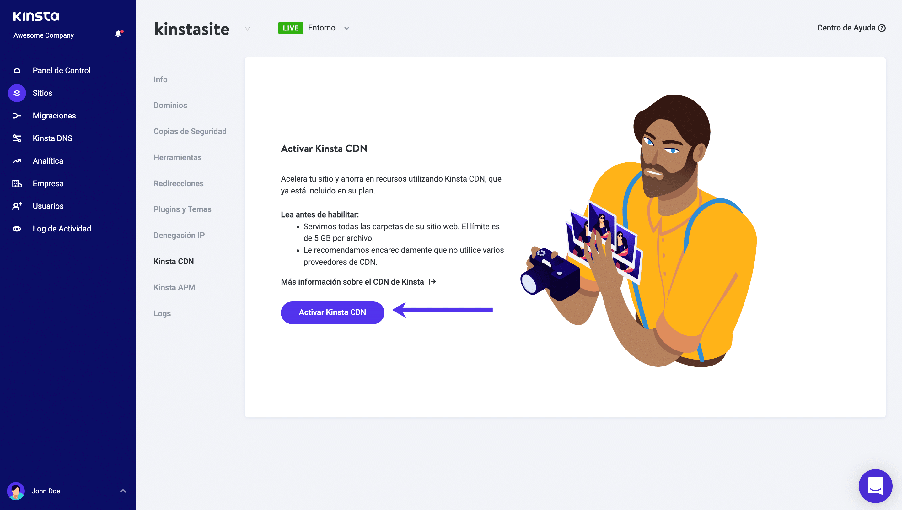 Habilite la CDN de Kinsta en MyKinsta.