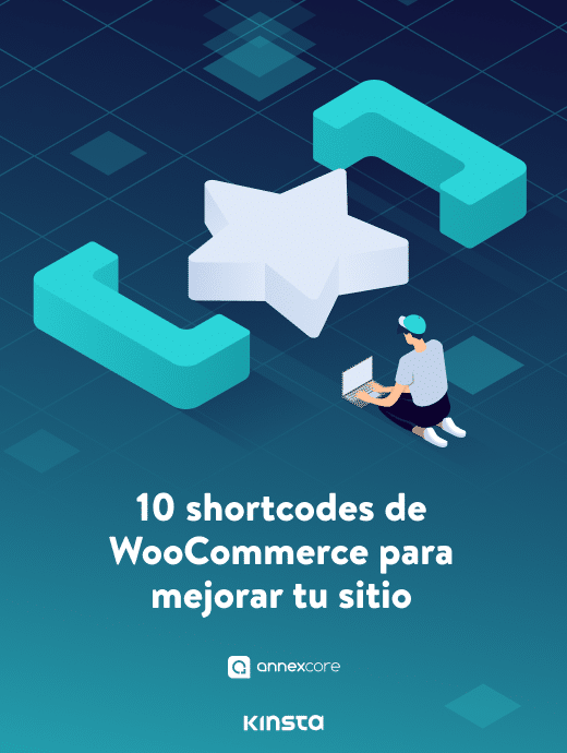 La portada de nuestros "10 shortcodes de WooCommerce para mejorar tu sitio" en la que aparece una estrella entre dos corchetes.