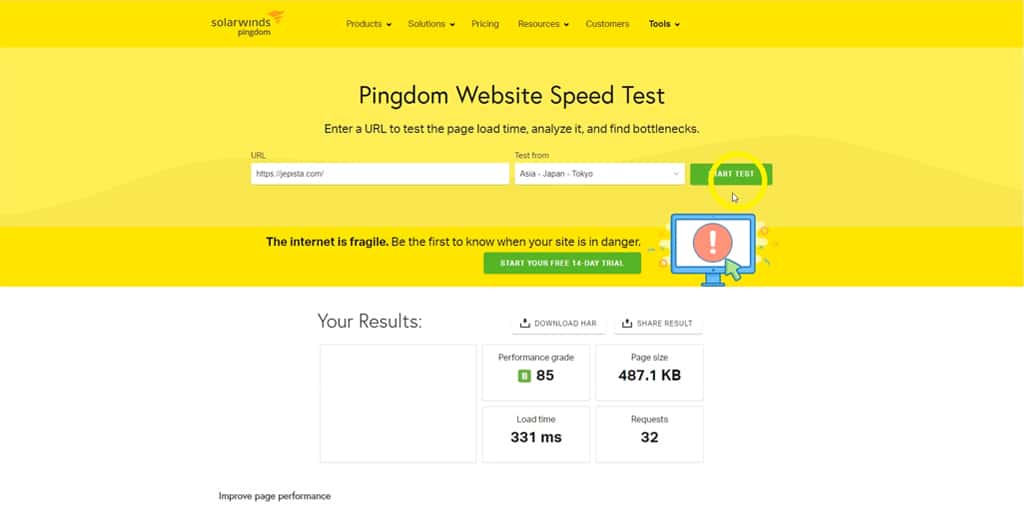 Prueba de velocidad después de migrar a Kinsta (Fuente: JEPISTA)