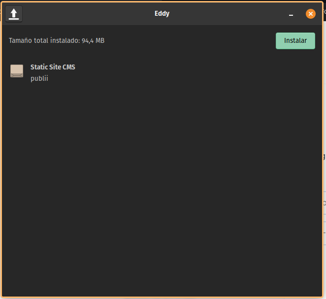 Captura de pantalla del instalador de Publii para Linux