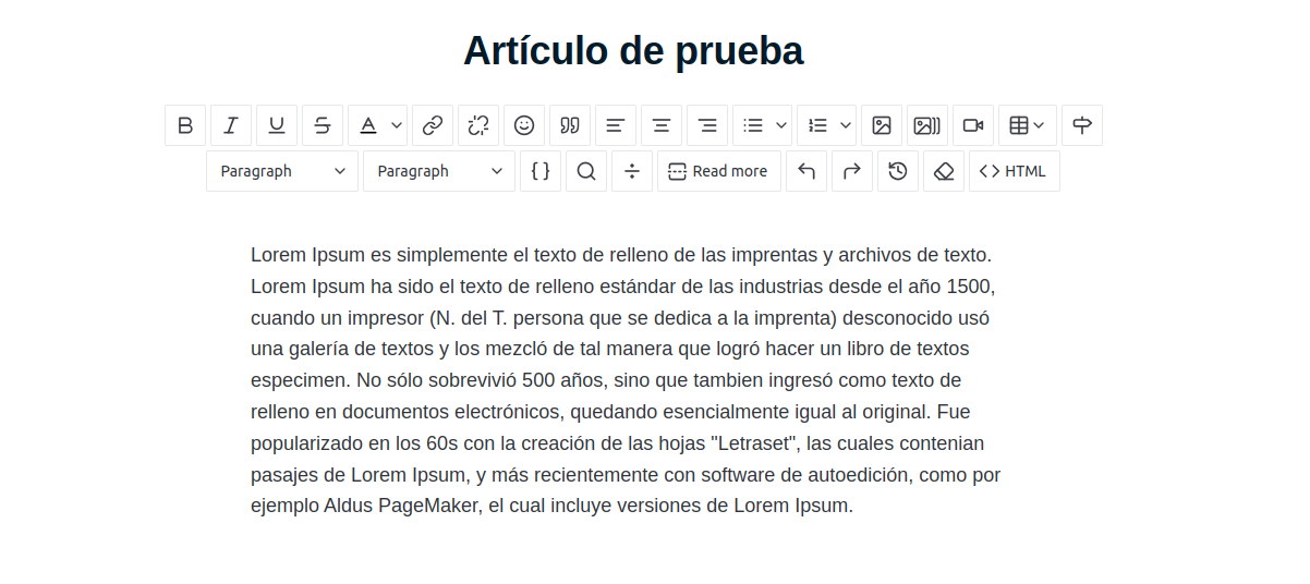 Captura de pantalla del editor WYSIWYG en Publii