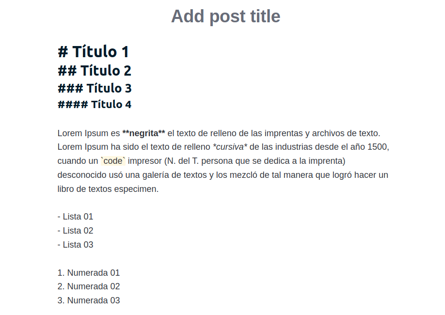 Captura de pantalla del editor Markdown de Publii