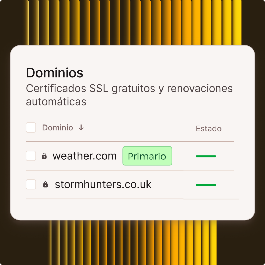 Captura de pantalla de la gestión de dominios