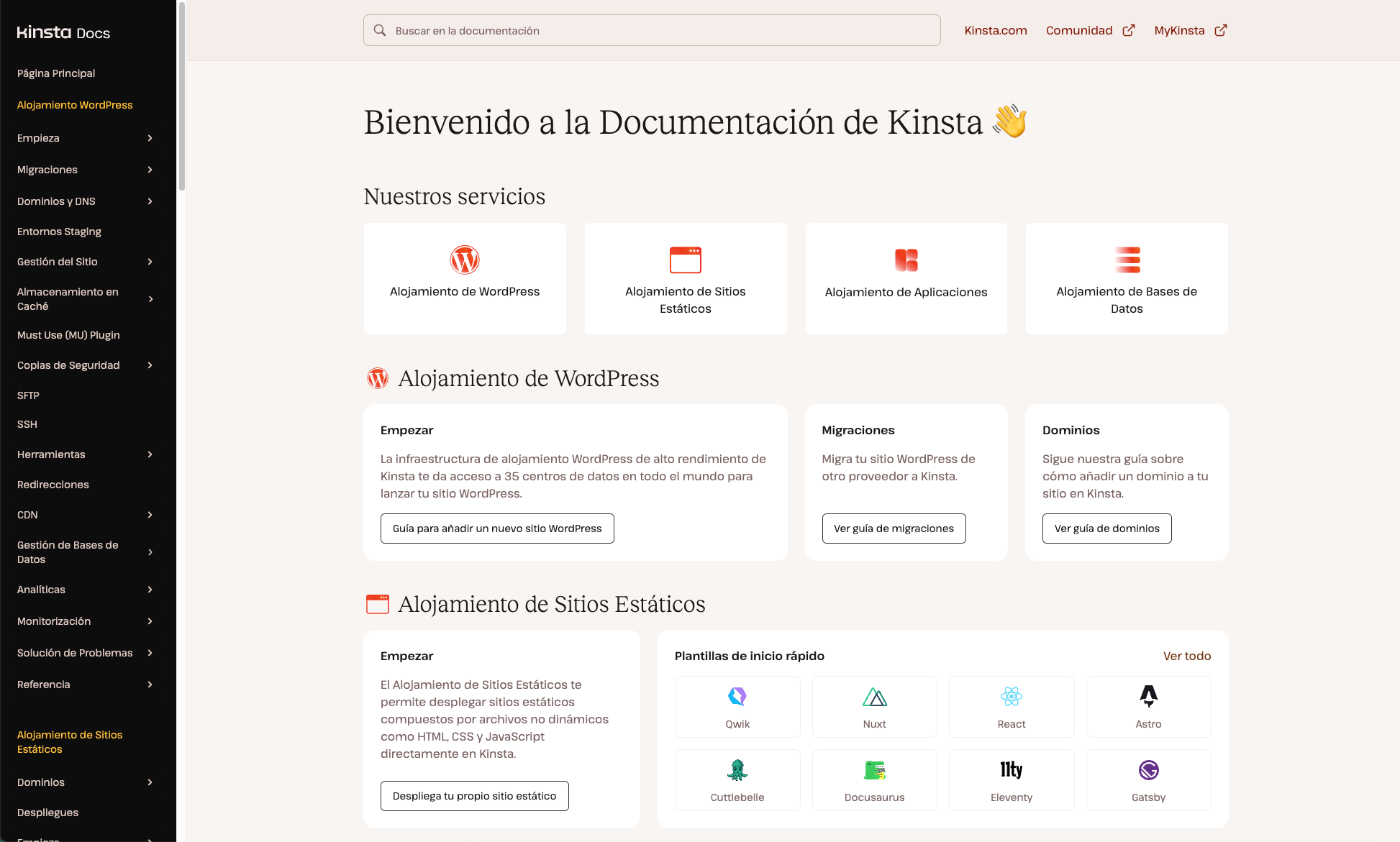 Consulta la página principal de documentación de Kinsta en español.